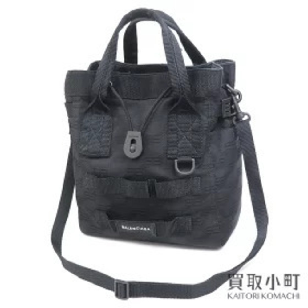 Balenciaga Army Tote Bag Black Monogram Drawstring Closure Shoulder Handbag